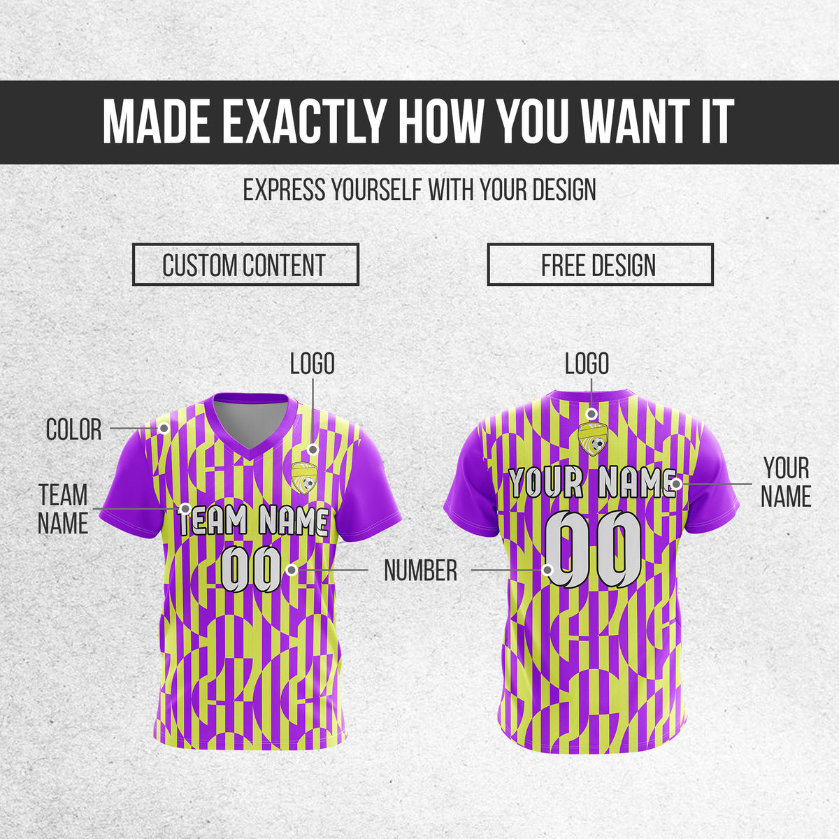 Custom Pulse Grid V-Full Pattern Purple Soccer sport Tops Jersey