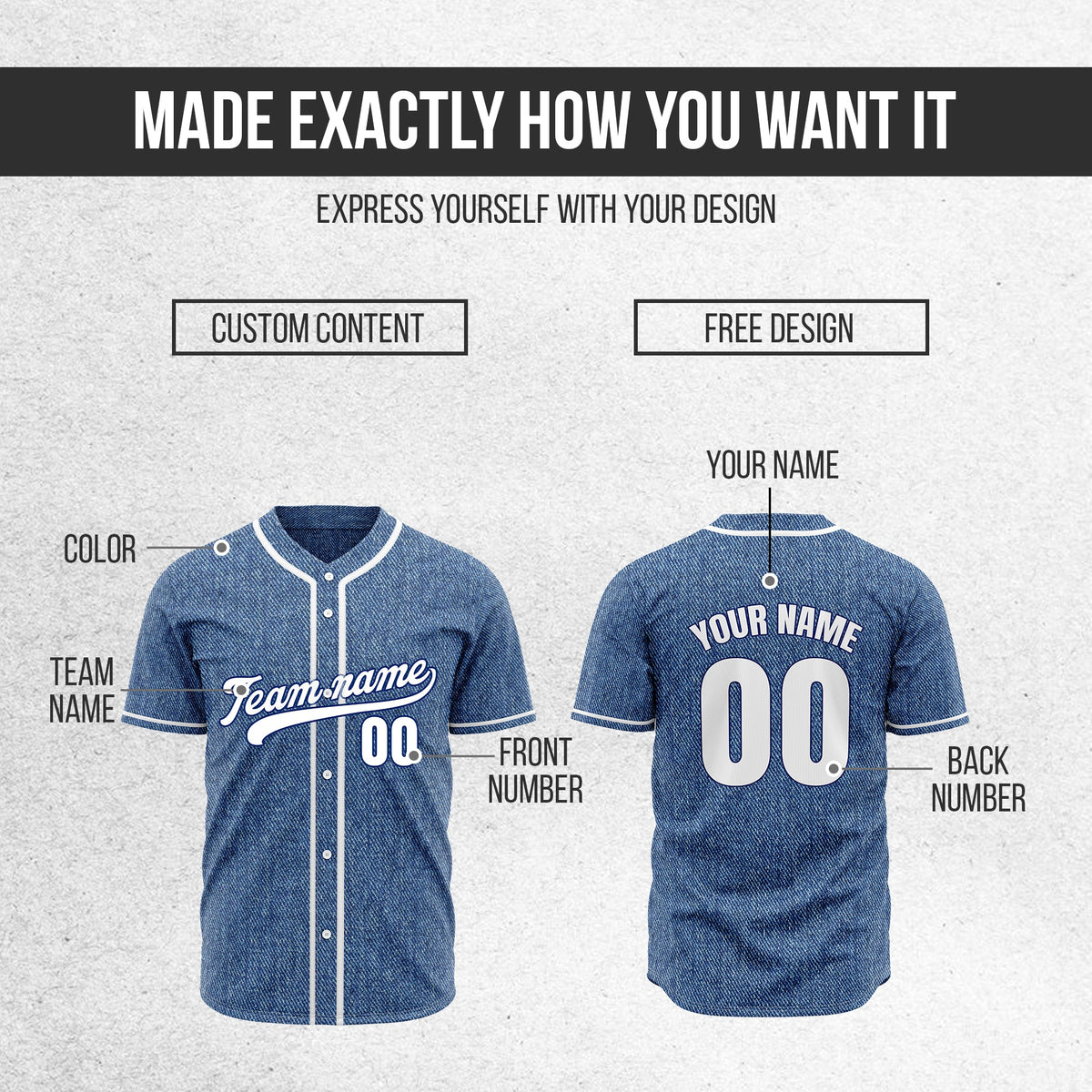 Custom Denim Strike Blue Baseball Sports Jersey Personalized Uniform with Name & Number
