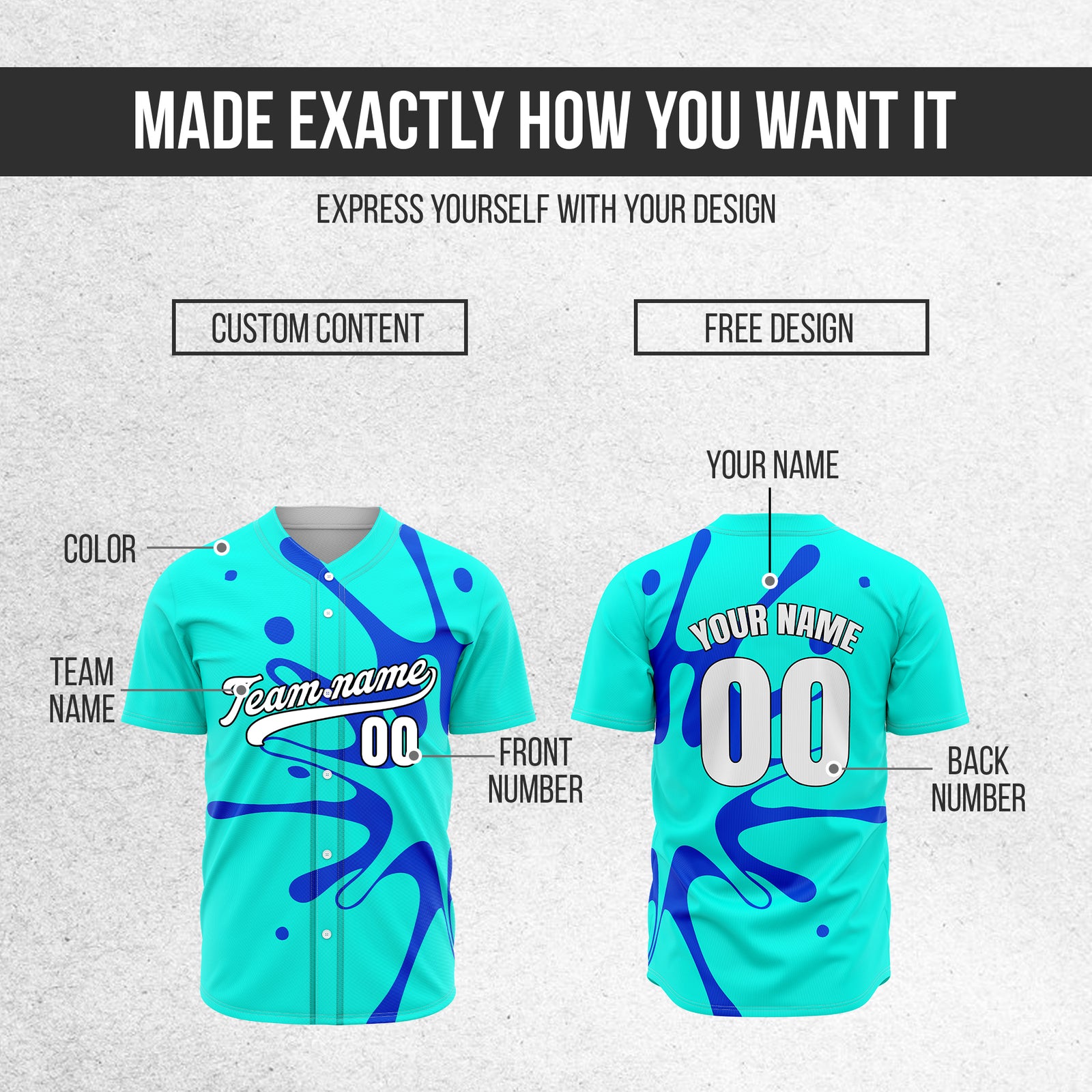 Custom Ink Surge Aqua Sports Jersey Personalized Uniform with Name & Number