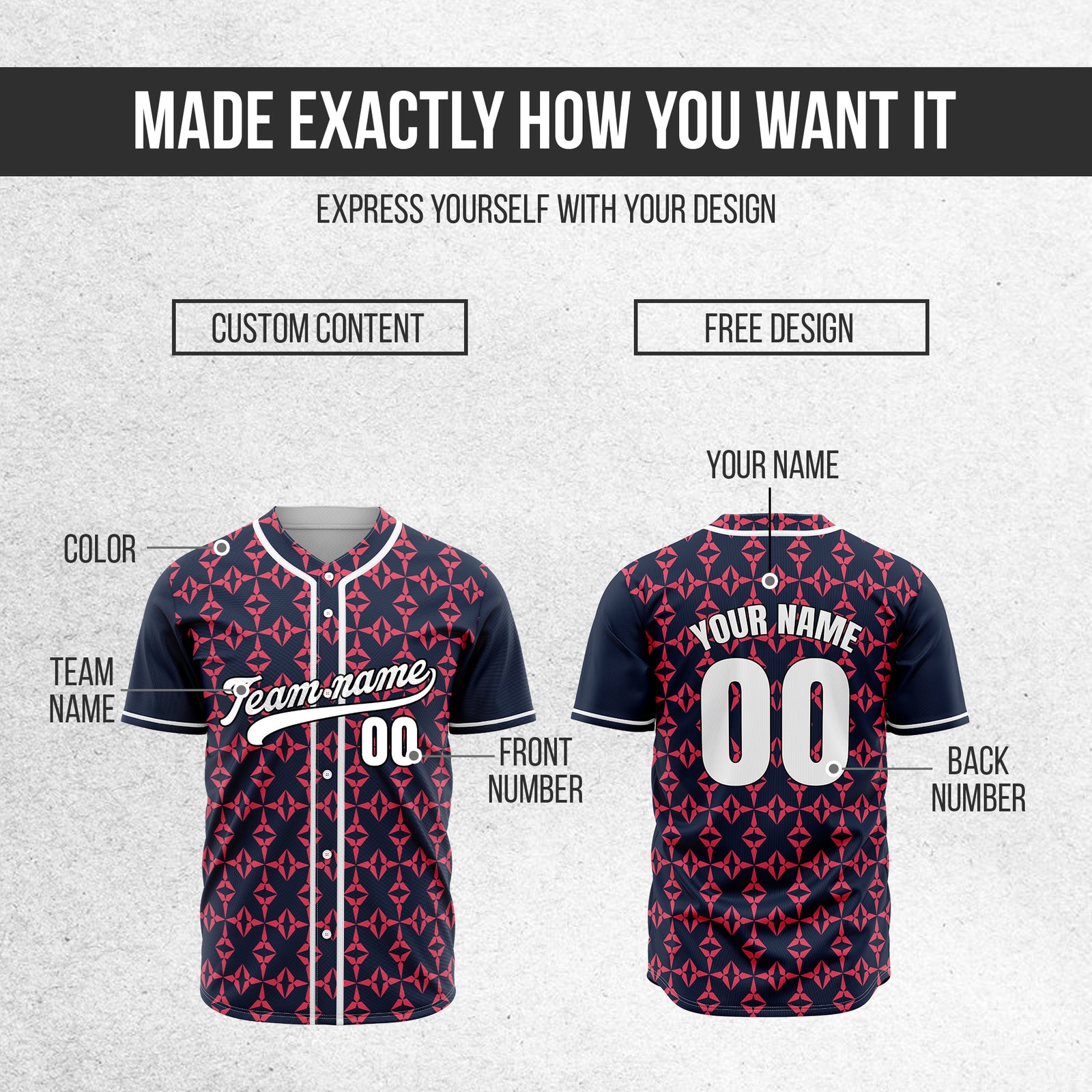 Custom Rhombic Navy Baseball Sports Jersey Personalized Uniform with Name & Number