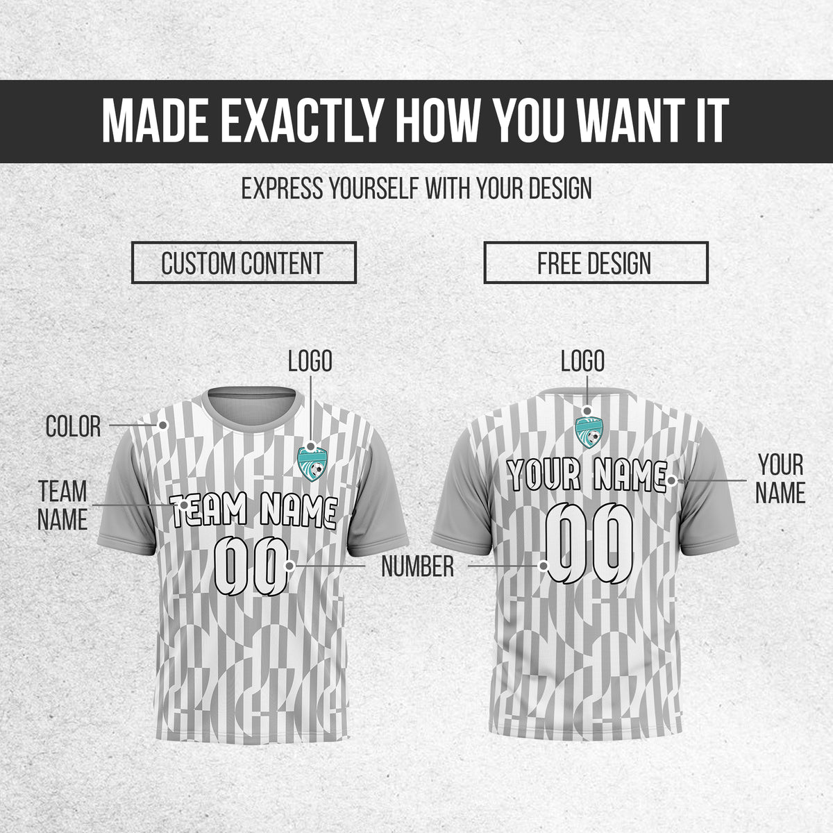 Custom Pulse Grid R-Full Pattern Soccer Grey Sport Tops Jersey