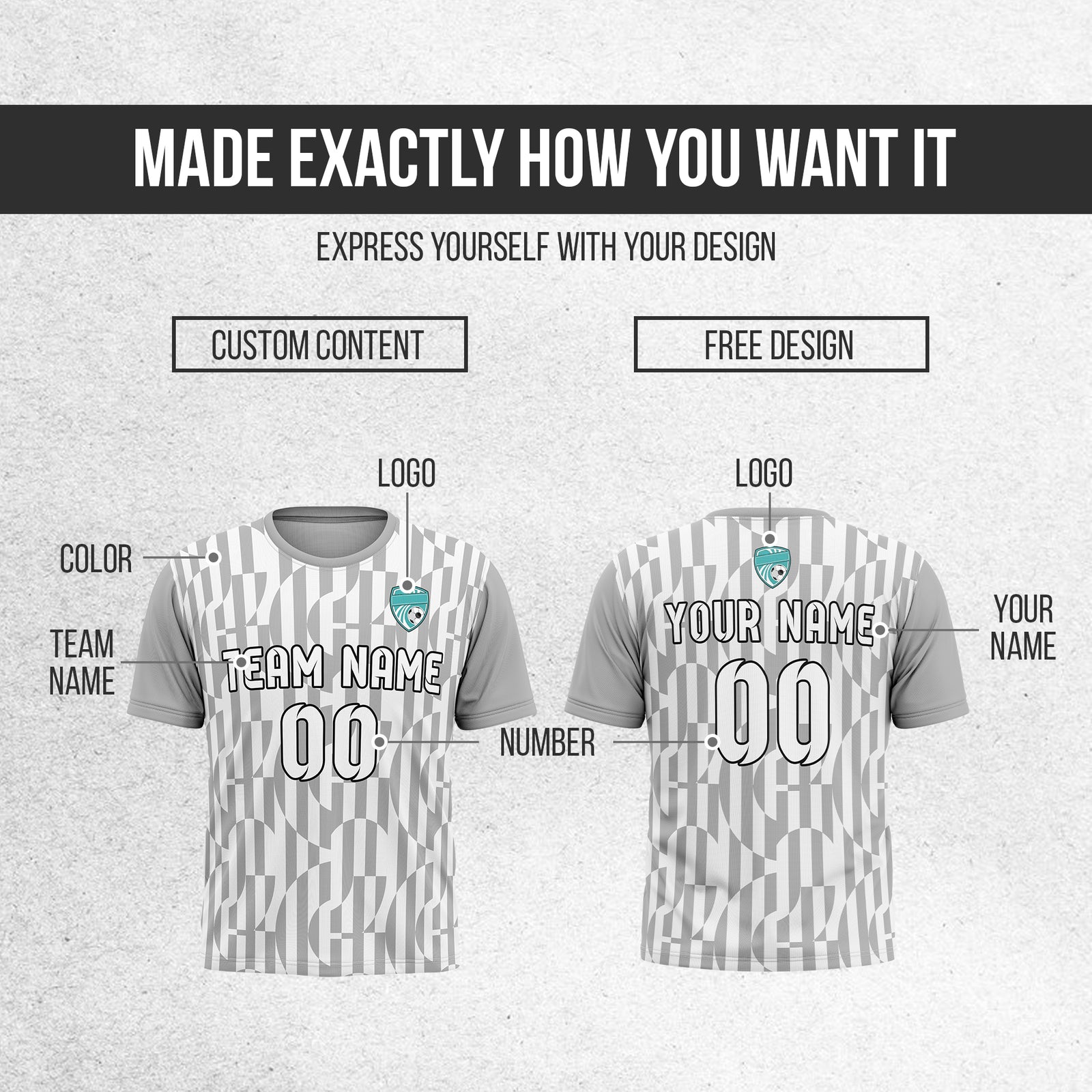 Custom Pulse Grid R-Full Pattern Soccer Grey Sport Tops Jersey