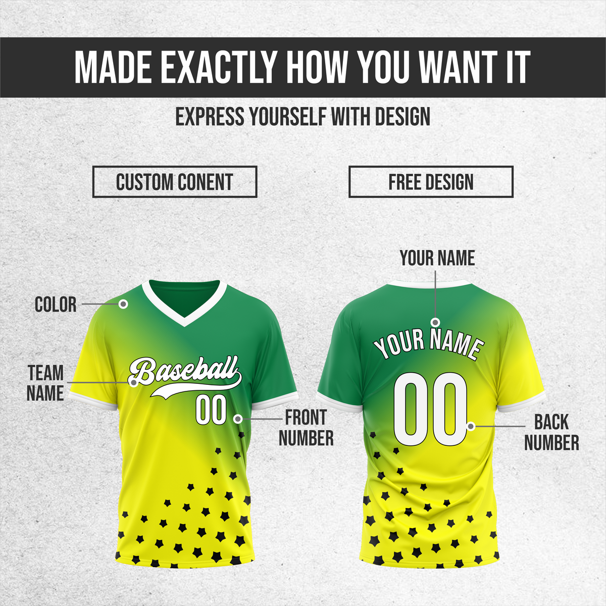 Custom Twilight Stars Baseball Yellow Sports Jersey Personalized Uniform with Name & Number
