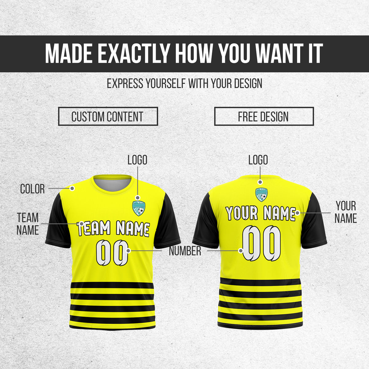 Custom BaseLine Stripe Yellow Soccer sport Tops Jersey
