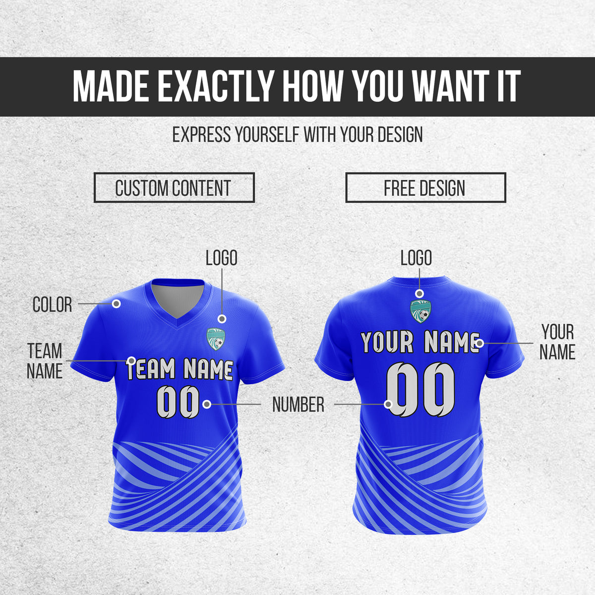 Custom WaveLine Stripe V-Neck Blue Soccer sport Tops Jersey