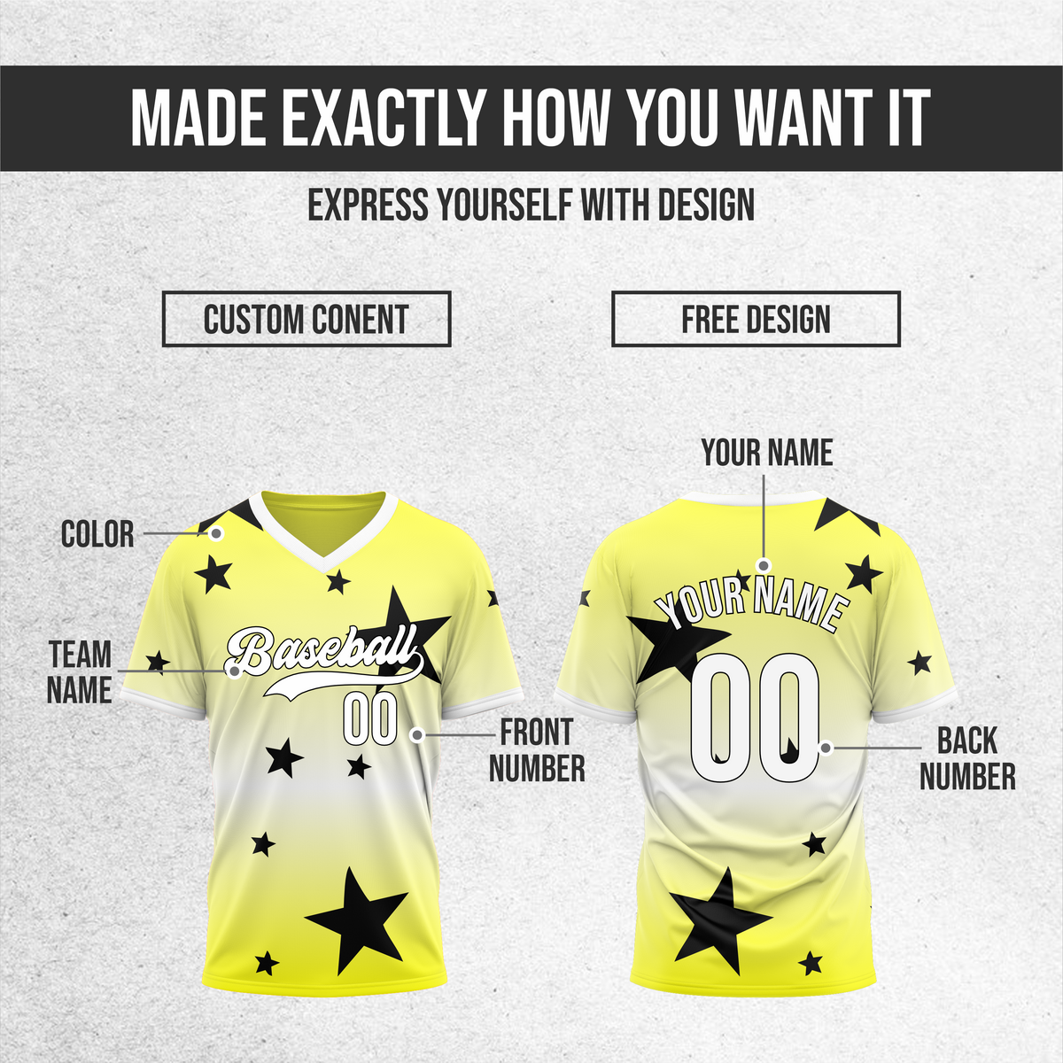 Custom Starfall Gradient Baseball Yellow Sports Jersey Personalized Uniform with Name & Number