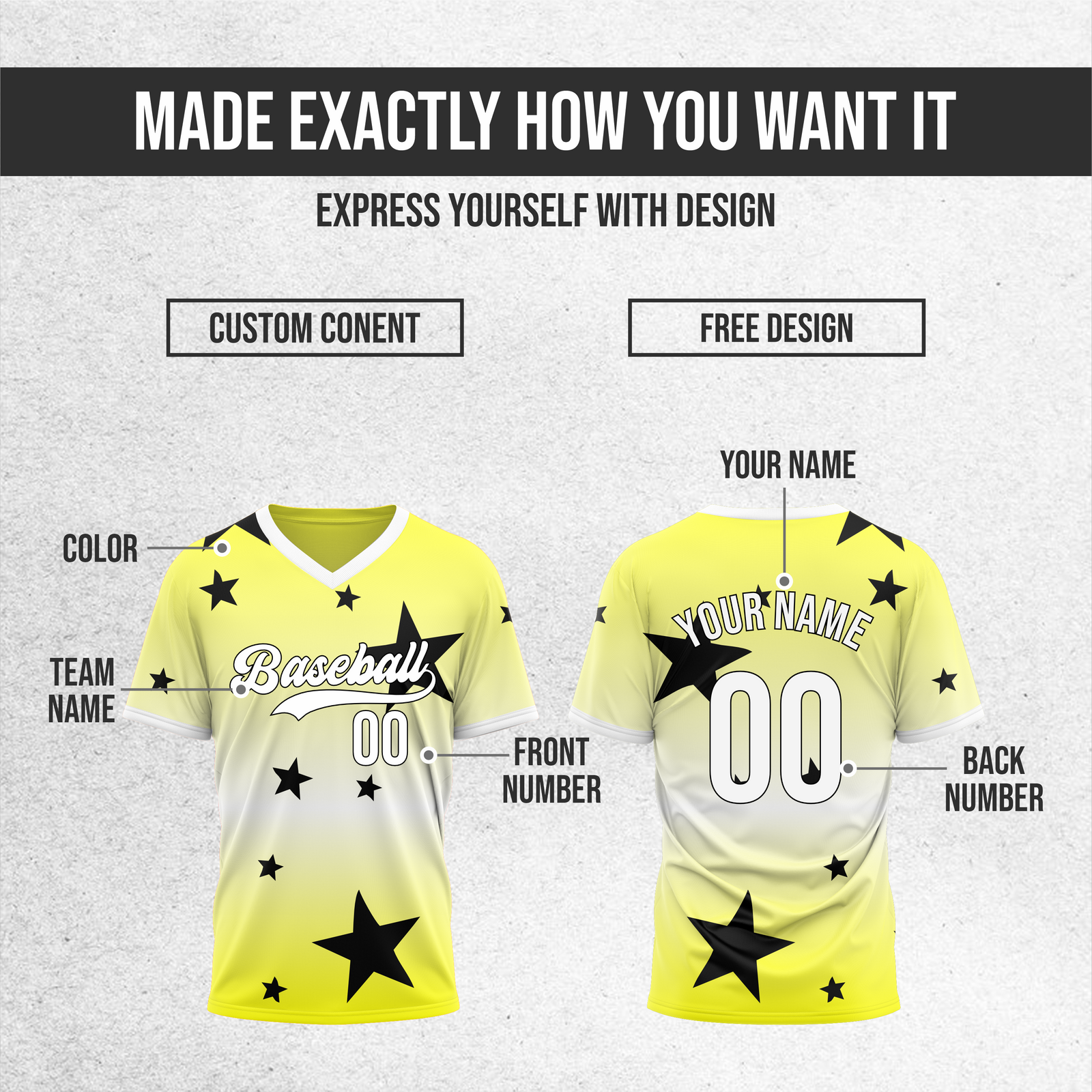 Custom Starfall Gradient Baseball Yellow Sports Jersey Personalized Uniform with Name & Number