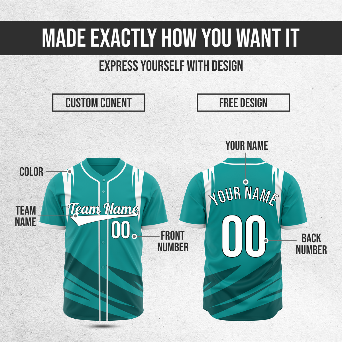 Custom Curve Edge Baseball Teal Sports Jersey Personalized Uniform with Name & Number