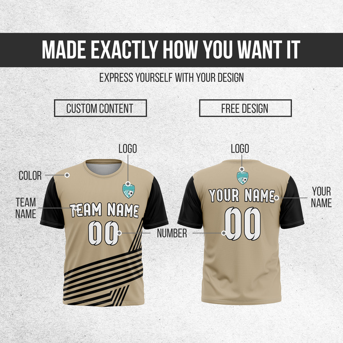 Custom Rapid Line R Side Pattern Soccer khaki sport Tops Jersey
