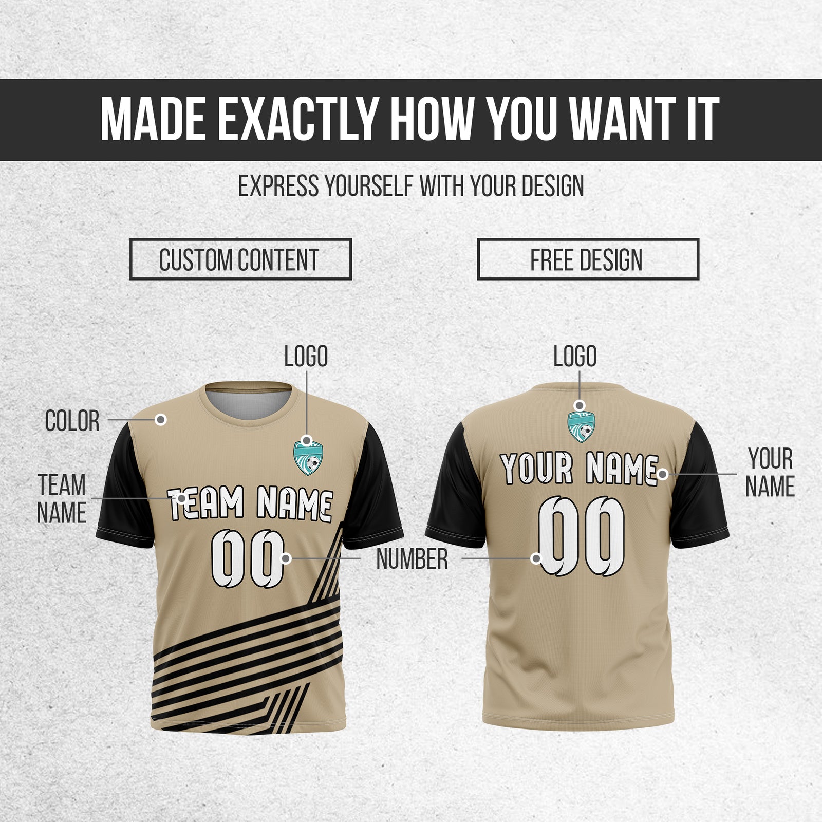Custom Rapid Line R Side Pattern Soccer khaki sport Tops Jersey