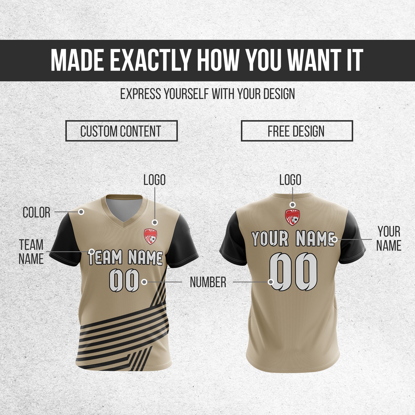 Custom Rapid Line V-Side Pattern khaki Soccer sport Tops Jersey