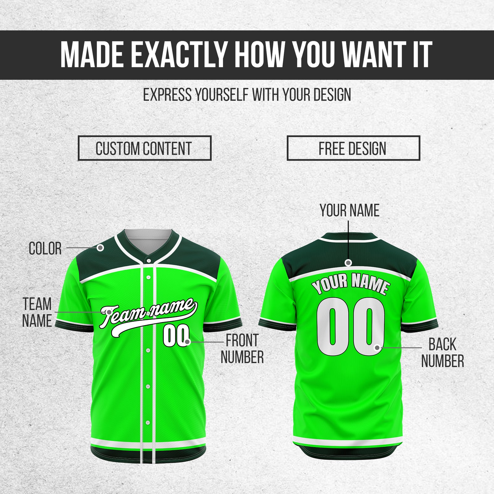 Custom Marquee Classic Baseball Green Sports Jersey Personalized Uniform with Name & Number