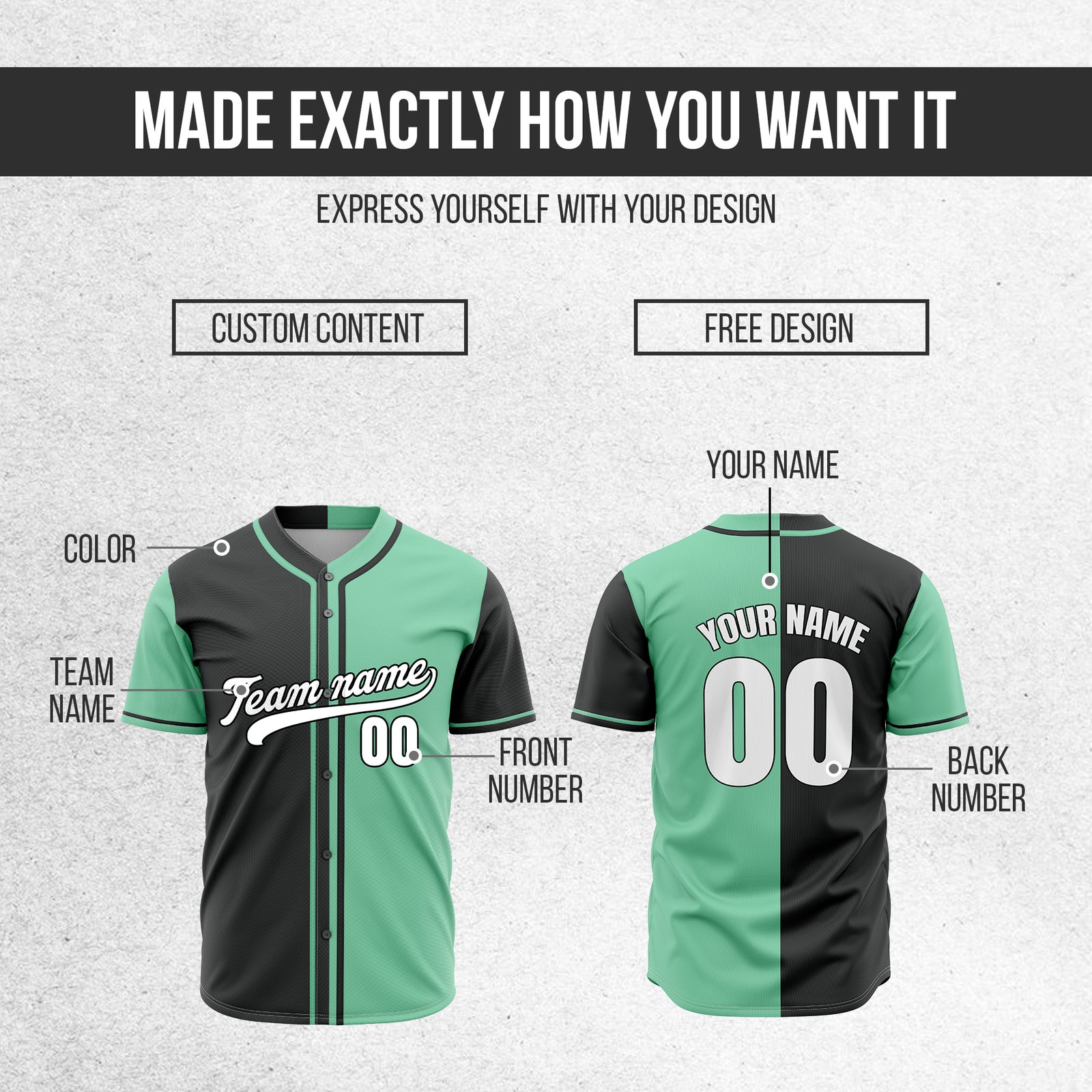 Custom Split Baseball Black Sports Jersey Personalized Uniform with Name & Number