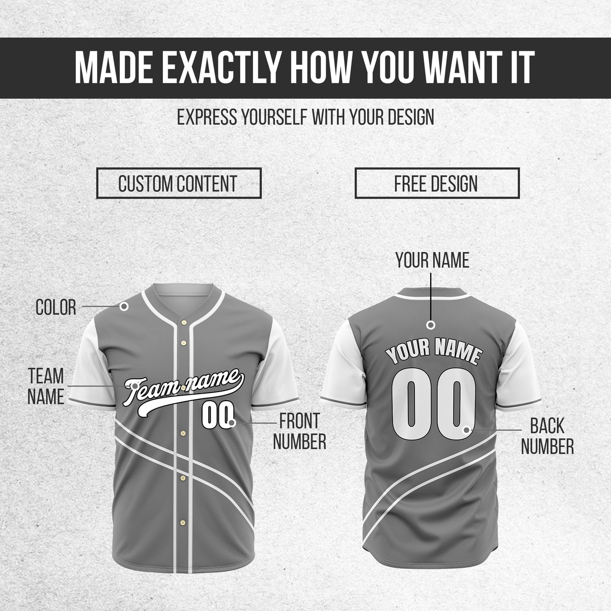 Custom Swift Grey Raglan Style Baseball Sports Jersey Personalized Uniform with Name & Number