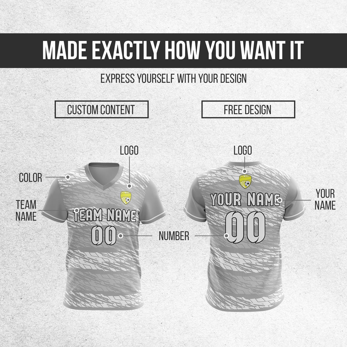 Custom Flare Strike V-Full Pattern Grey Soccer sport Tops Jersey