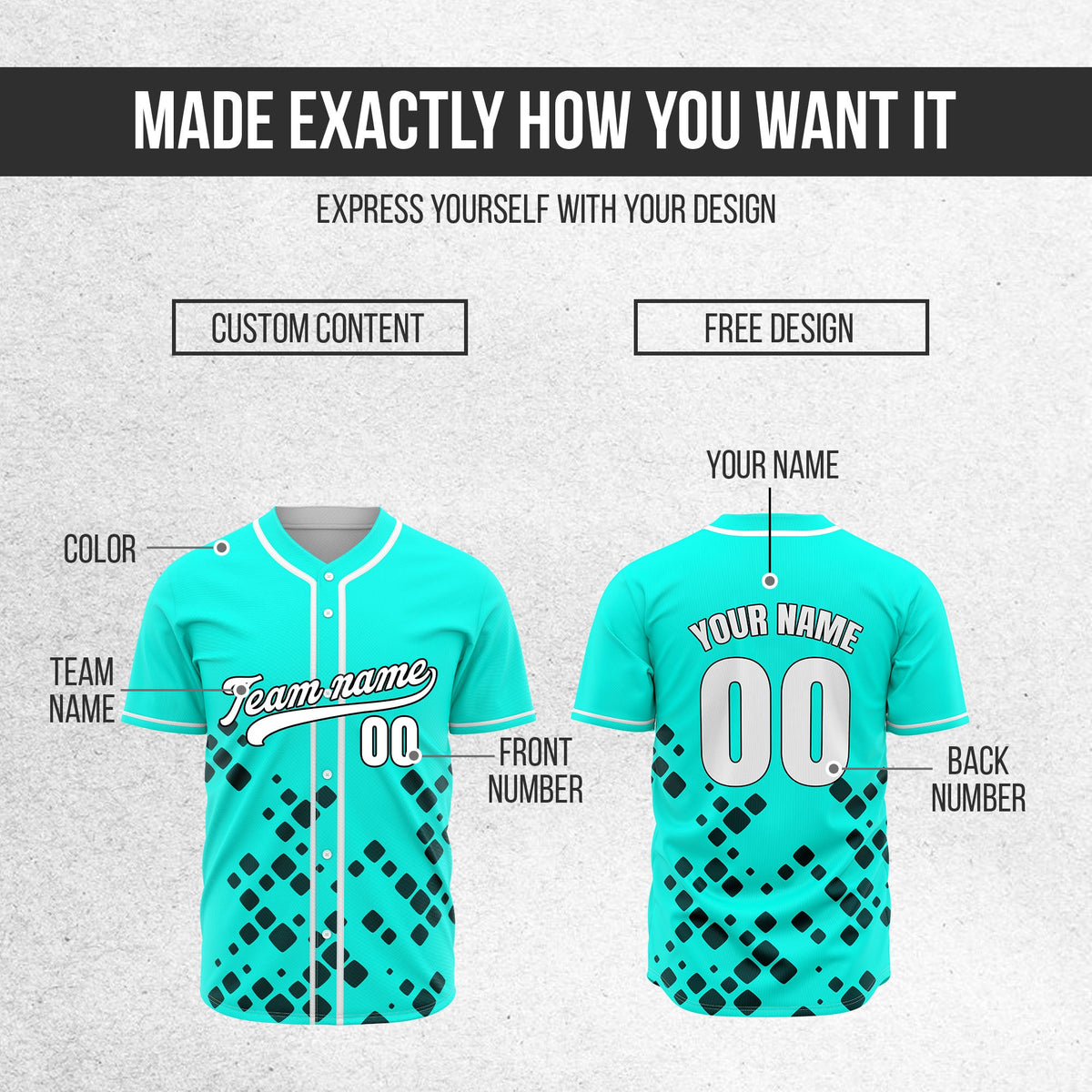 Custom Shadow Spark Aqua Baseball Sports Jersey Personalized Uniform with Name & Number