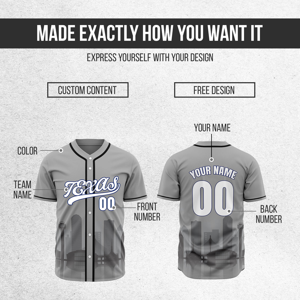 Custom City Lights Grey Baseball Sports Jersey Personalized Uniform with Name & Number