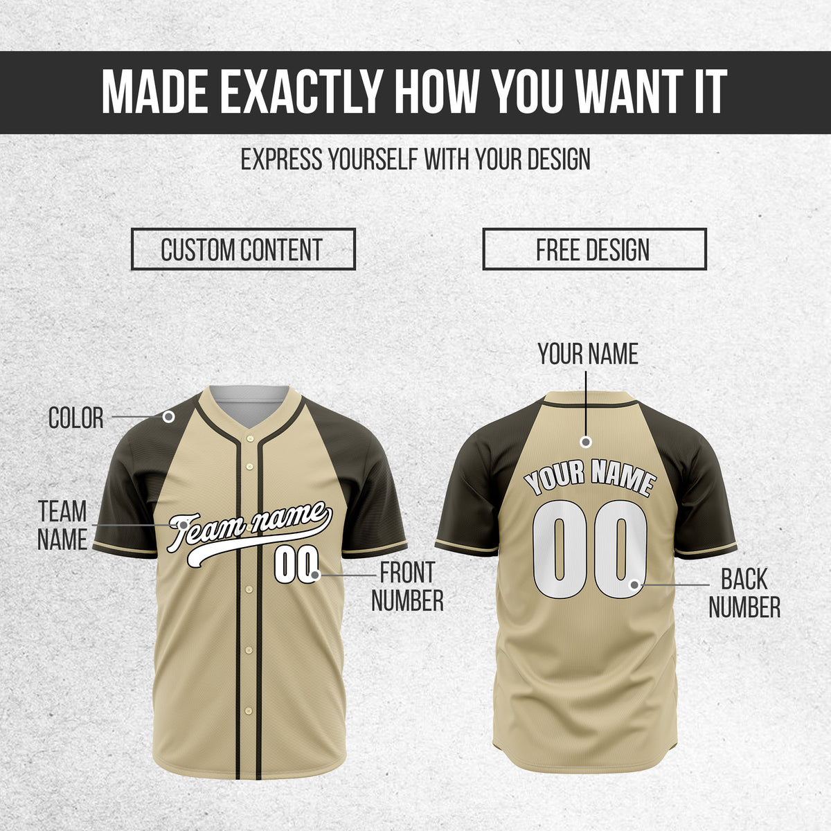 Custom Desert Blaze Khaki Raglan Style Baseball Sports Jersey Personalized Uniform with Name & Number