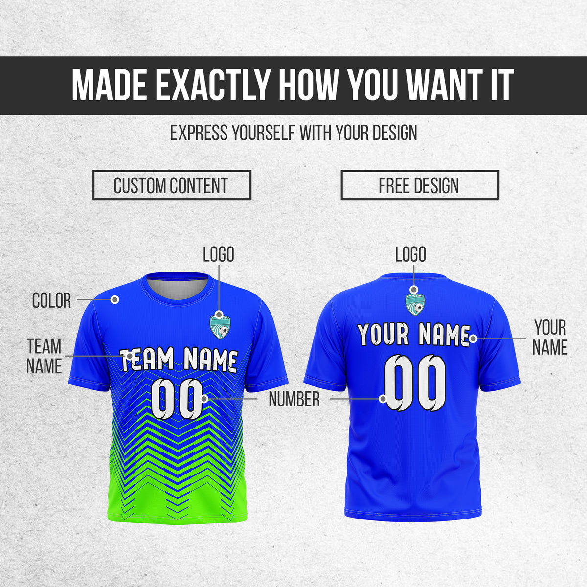 Custom Apex Strike R Side Pattern Blue Soccer sport Tops Jersey