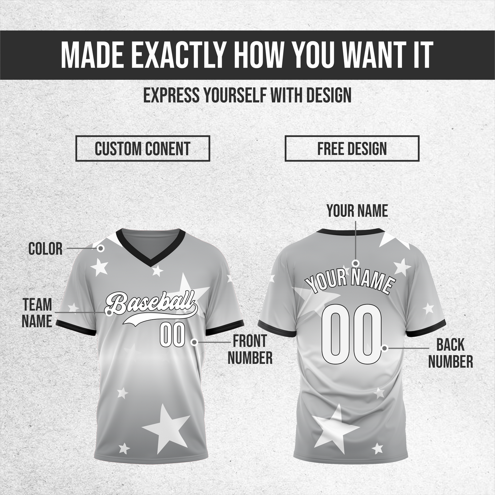 Custom Starfall Gradient Baseball Dark Grey Sports Jersey Personalized Uniform with Name & Number