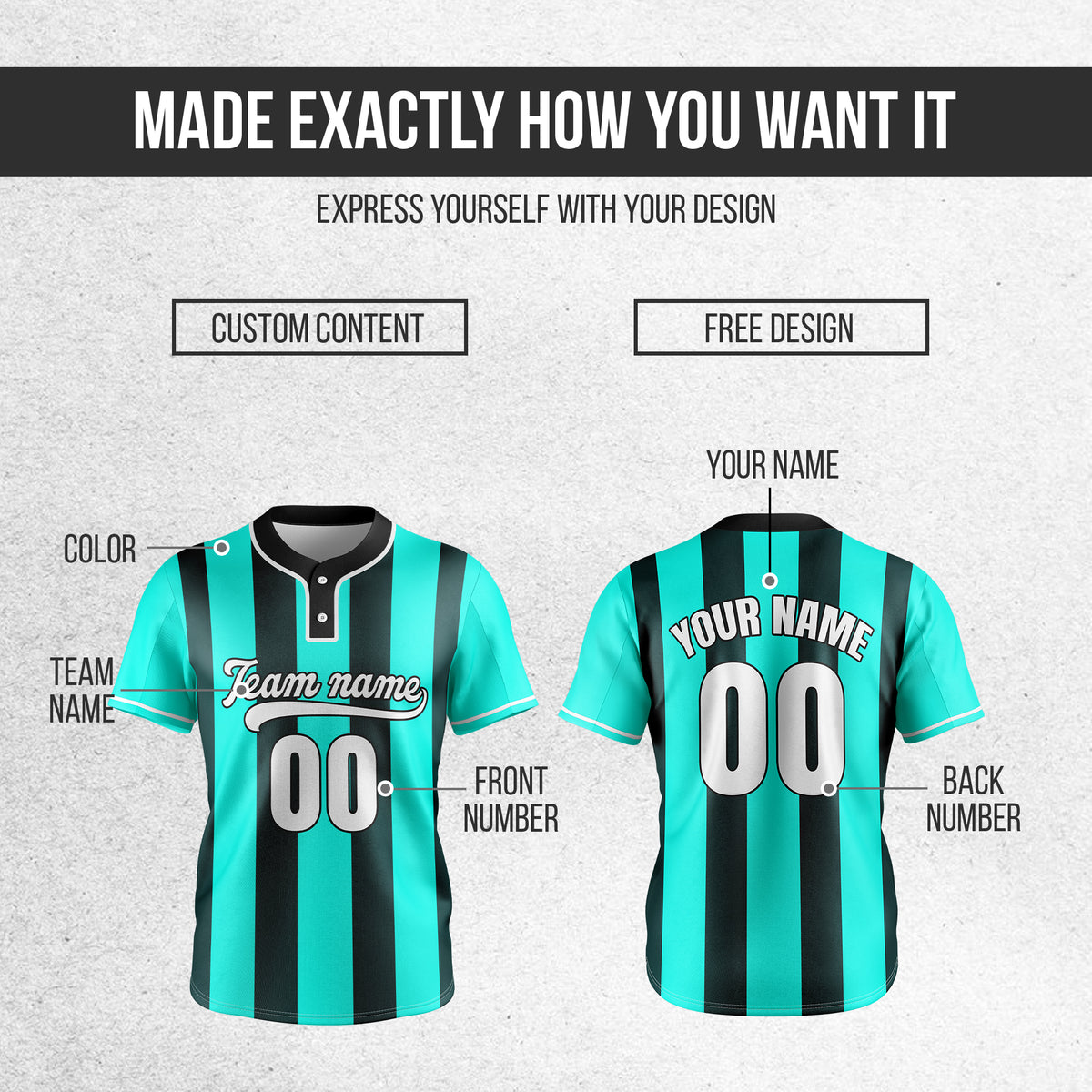 Custom Dual Stripe Aqua Baseball Sports Jersey Personalized Uniform with Name & Number