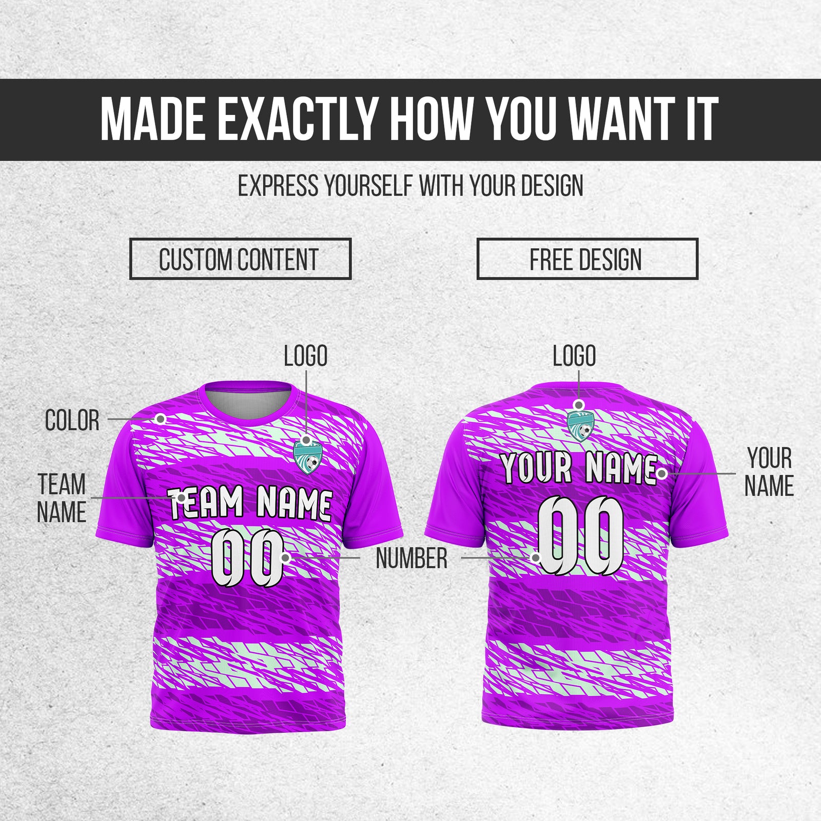 Custom Flare Strike R-Full Pattern Soccer Purple Sport Tops Jersey