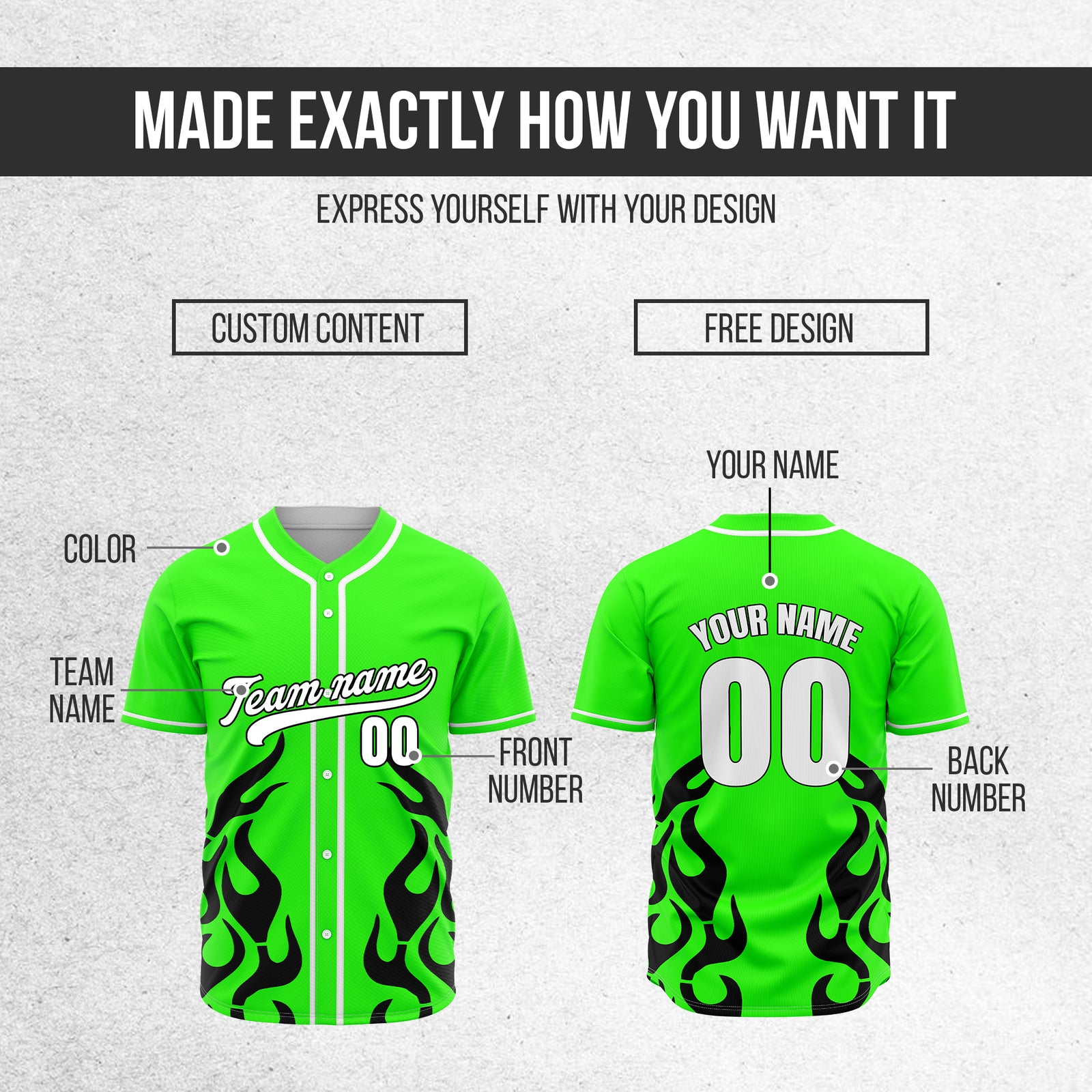 Custom Shadow Flames Neon Green Baseball Sports Jersey Personalized Uniform with Name & Number