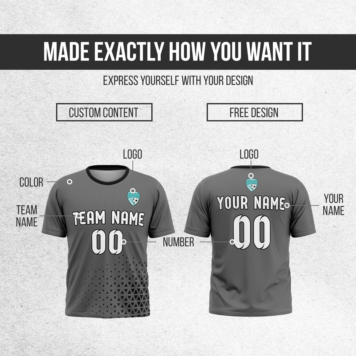 Custom Tri-Edge R Side Pattern Soccer Dark Grey Sport Tops Jersey