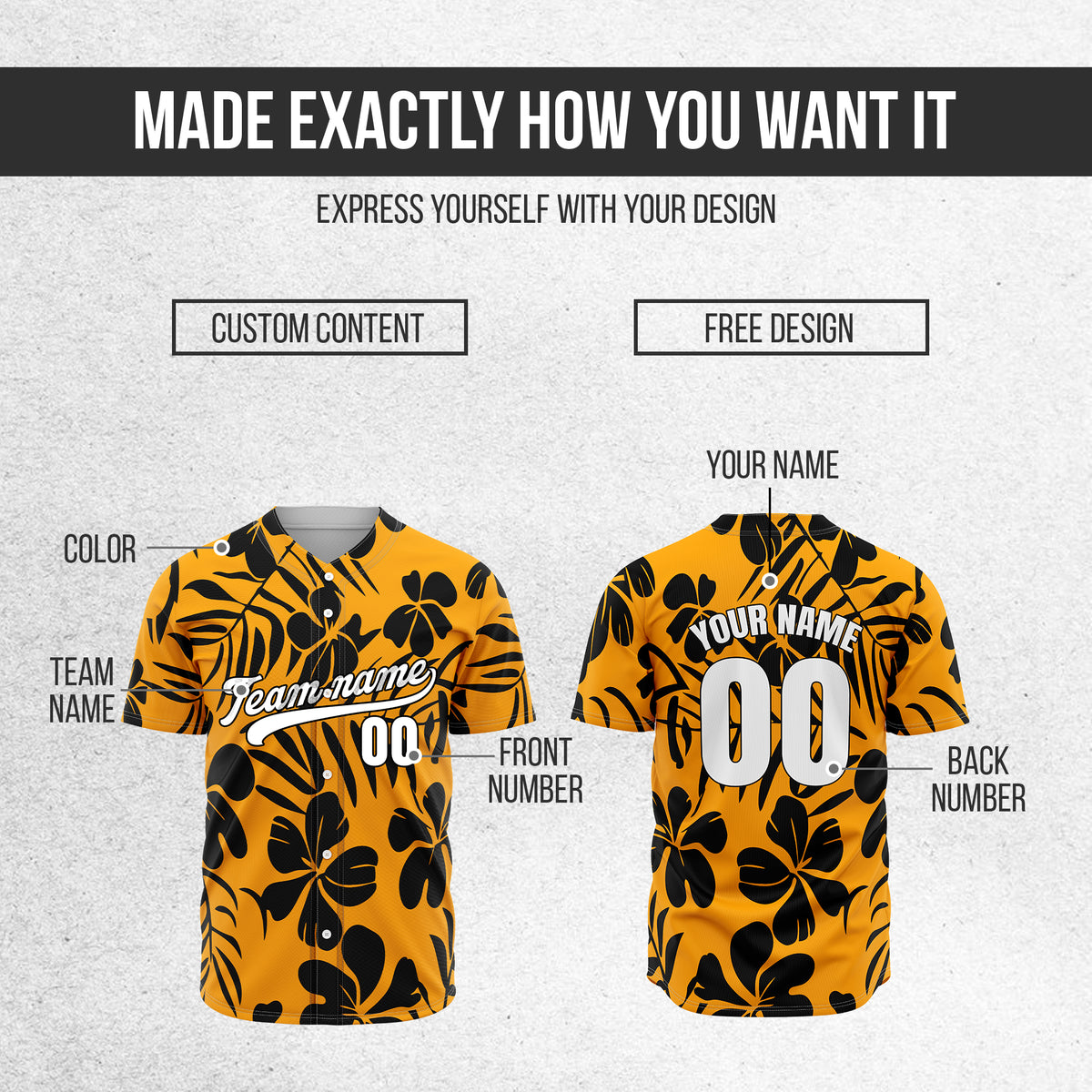 Custom Hawaiian Orange Baseball Sports Jersey Personalized Uniform with Name & Number