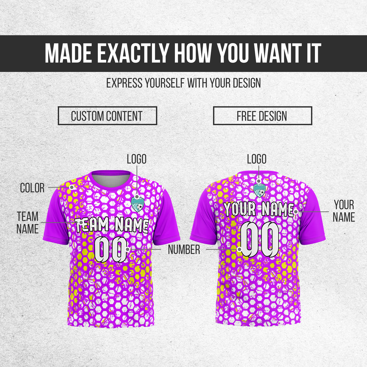 Custom Hex R-Full Pattern Soccer Purple Sport Tops Jersey