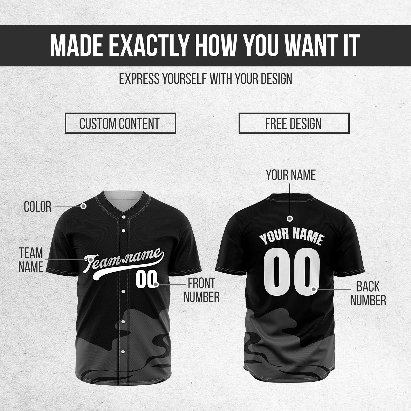 Custom Wave Black Baseball Sports Jersey Personalized Uniform with Name & Number