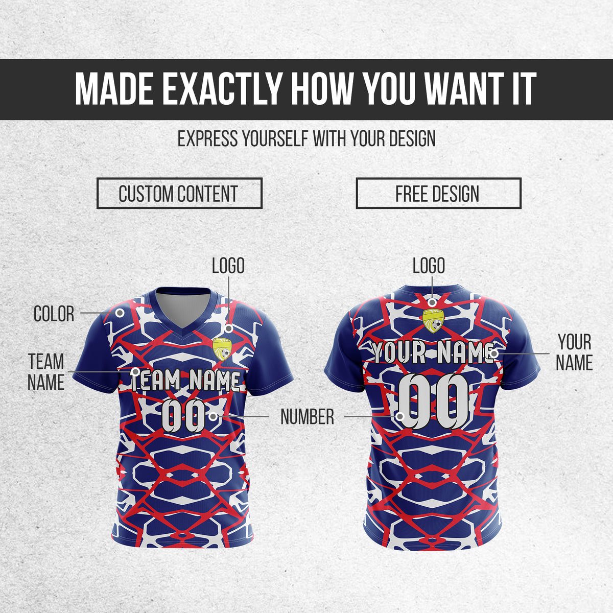 Custom Wild Pulse V-Full Pattern Navy Soccer sport Tops Jersey