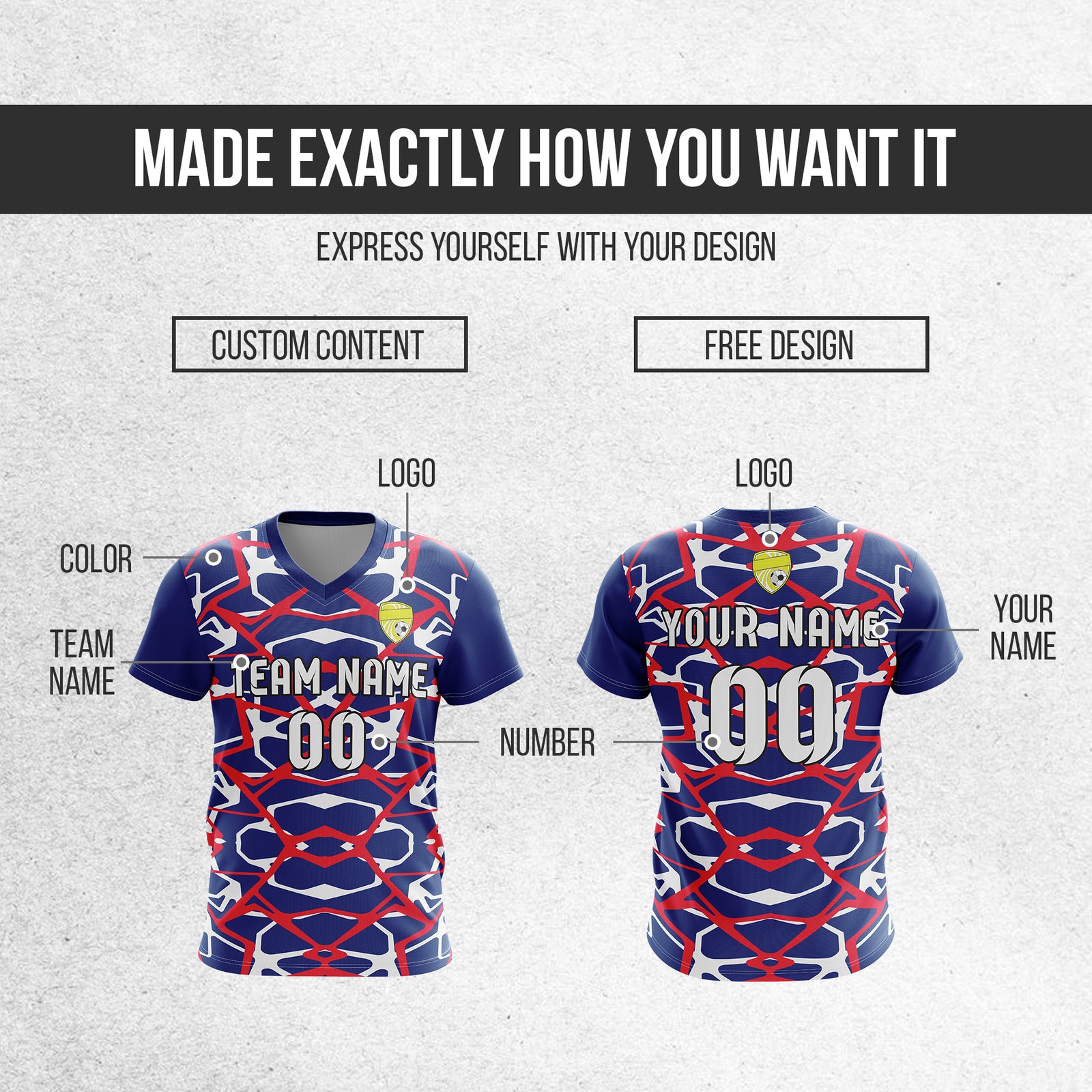 Custom Wild Pulse V-Full Pattern Navy Soccer sport Tops Jersey