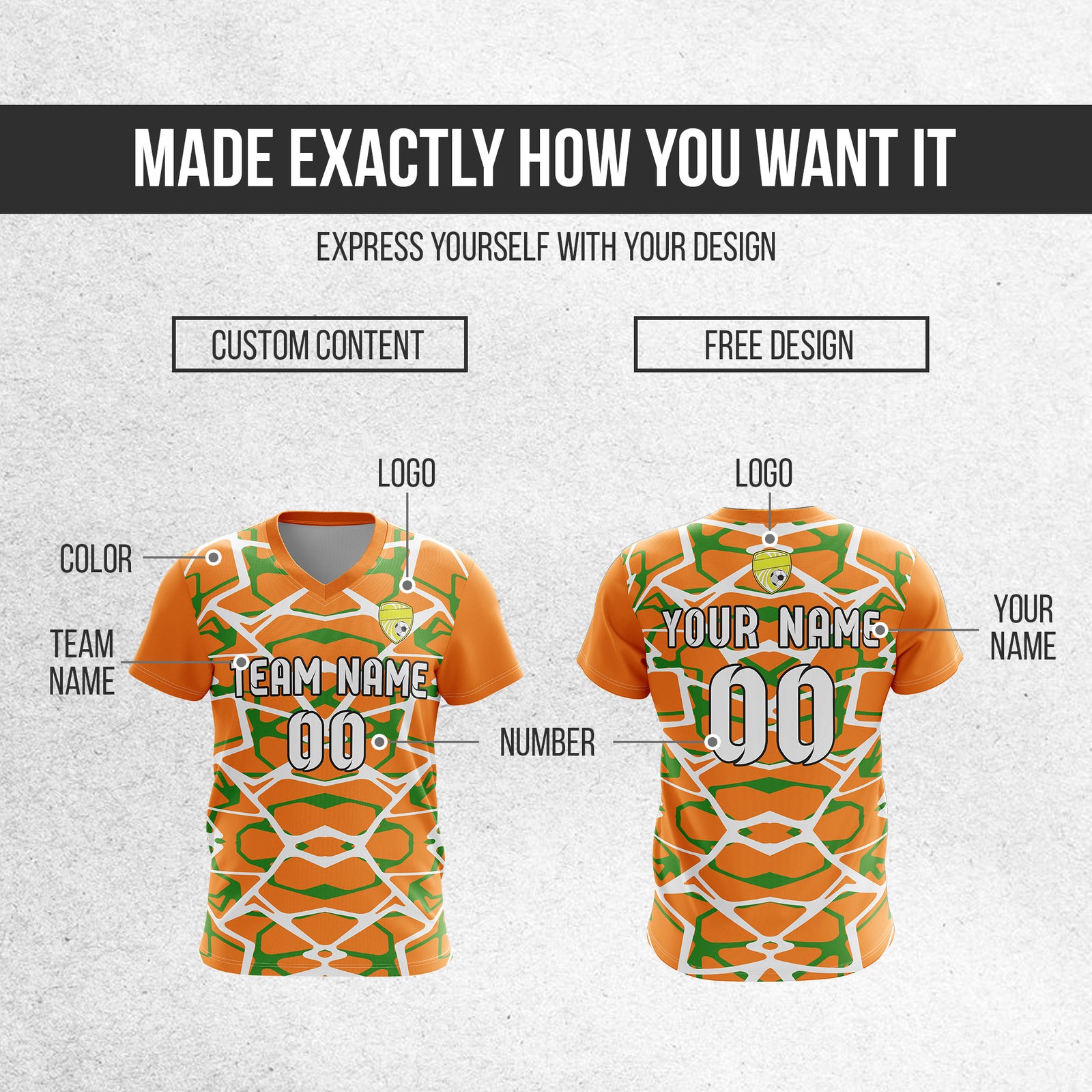 Custom Wild Pulse V-Full Pattern Orange  Soccer sport Tops Jersey
