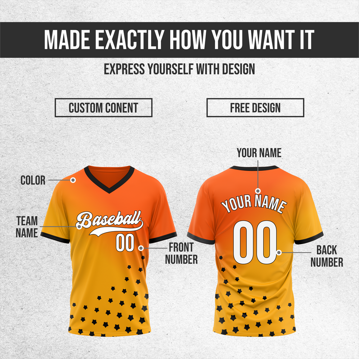 Custom Twilight Stars Baseball Orange Sports Jersey Personalized Uniform with Name & Number