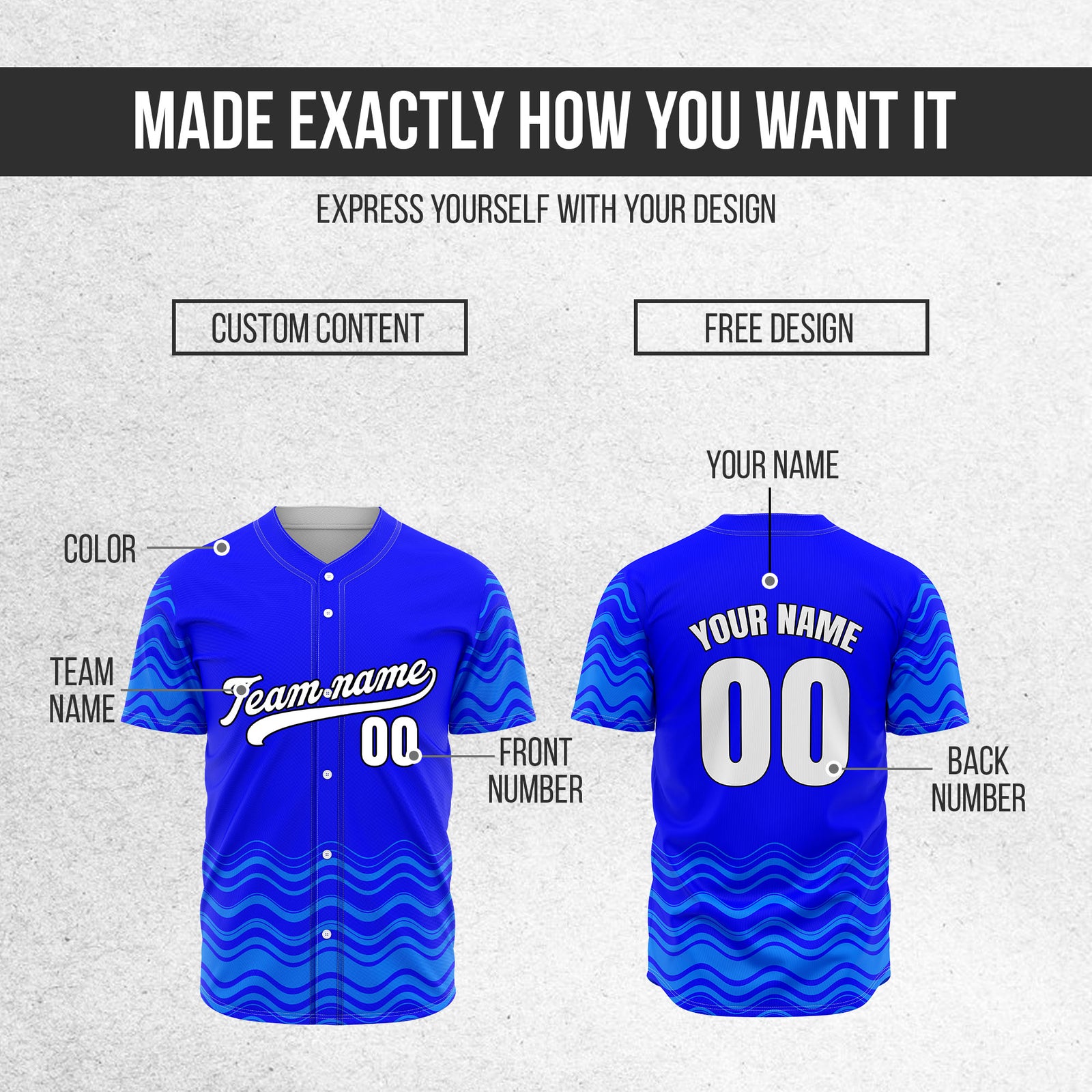 Custom Wave Blue Baseball Sports Jerseys Personalized Uniform with Name & Number