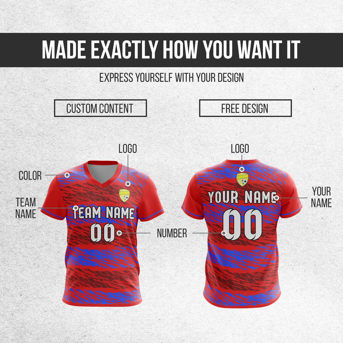 Custom Flare Strike V-Full Pattern Red Soccer sport Tops Jersey