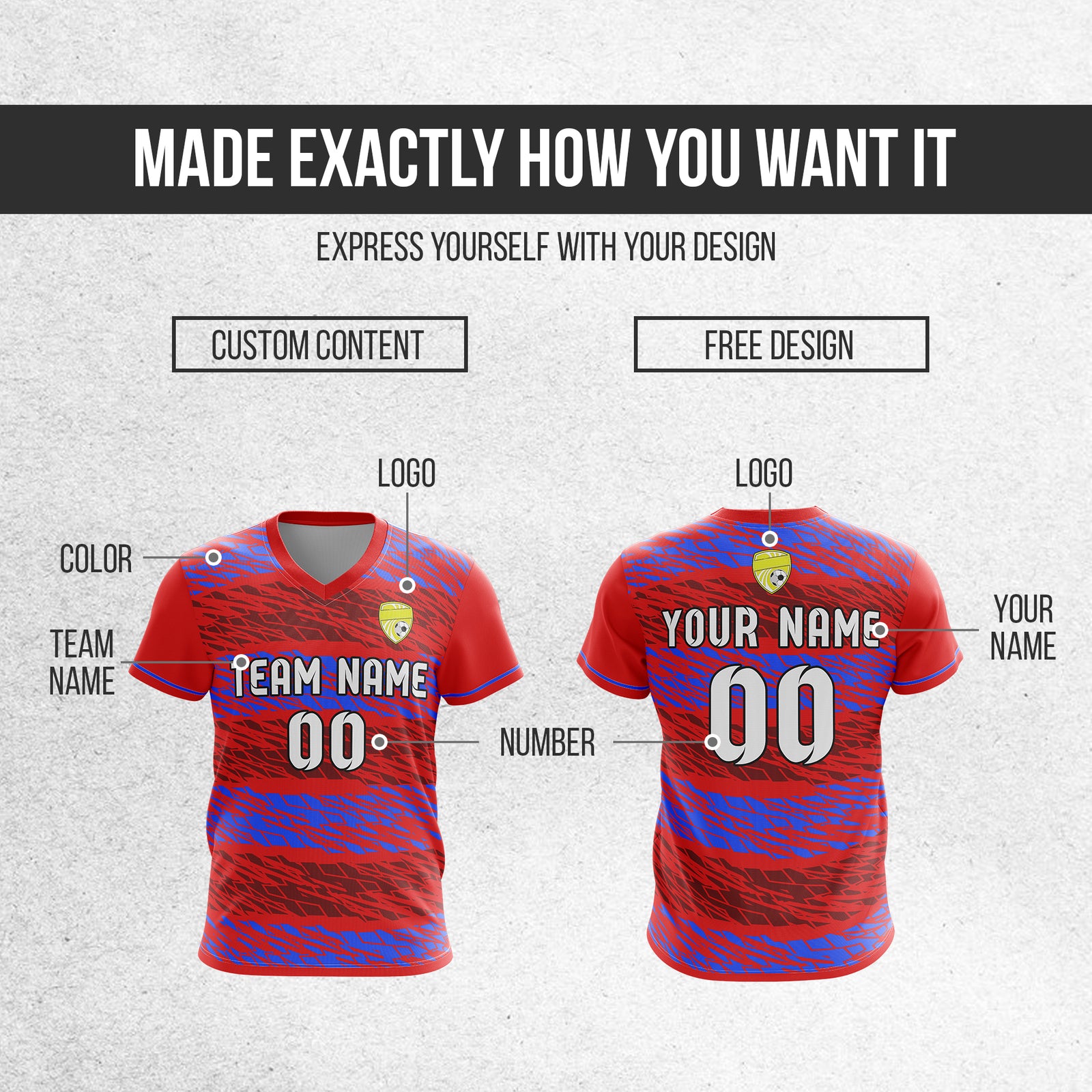 Custom Flare Strike V-Full Pattern Red Soccer sport Tops Jersey