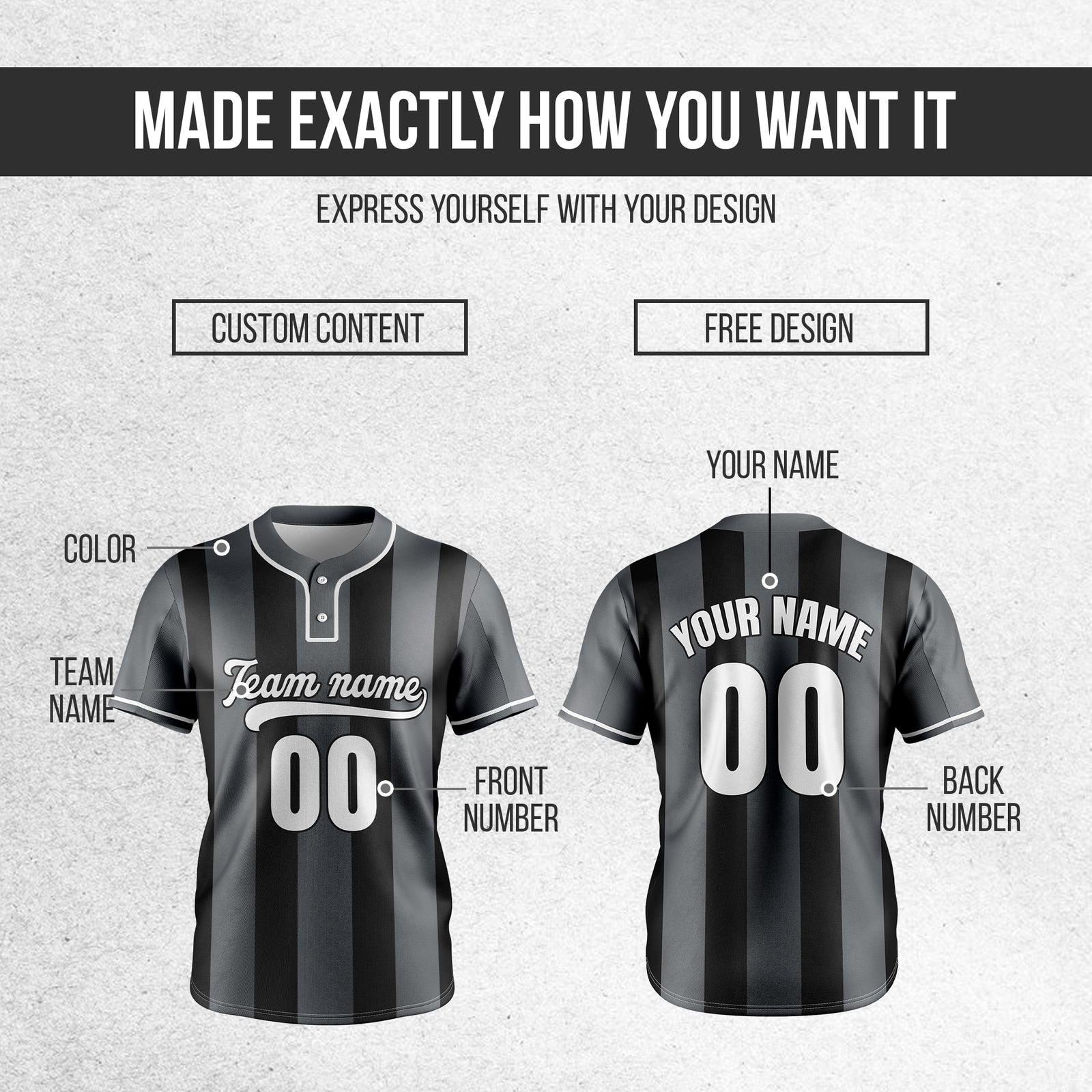 Custom Dual Stripe Dark Grey Baseball Sports Jersey Personalized Uniform with Name & Number