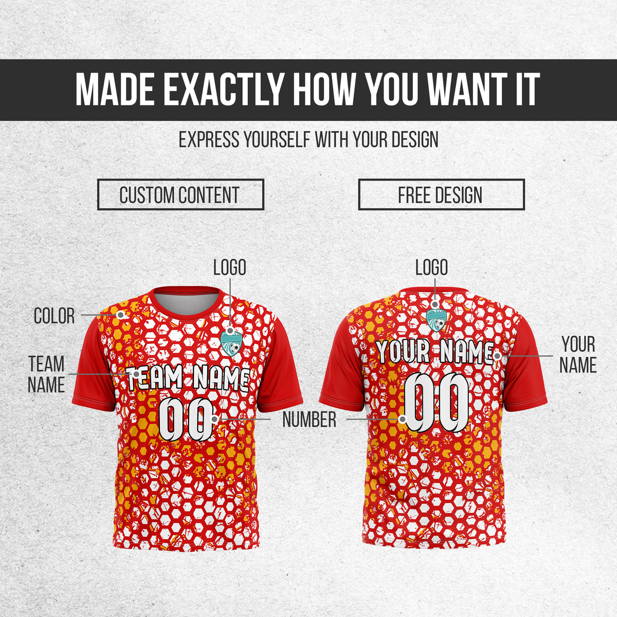Custom Hex R-Full Pattern Soccer Red Sport Tops Jersey
