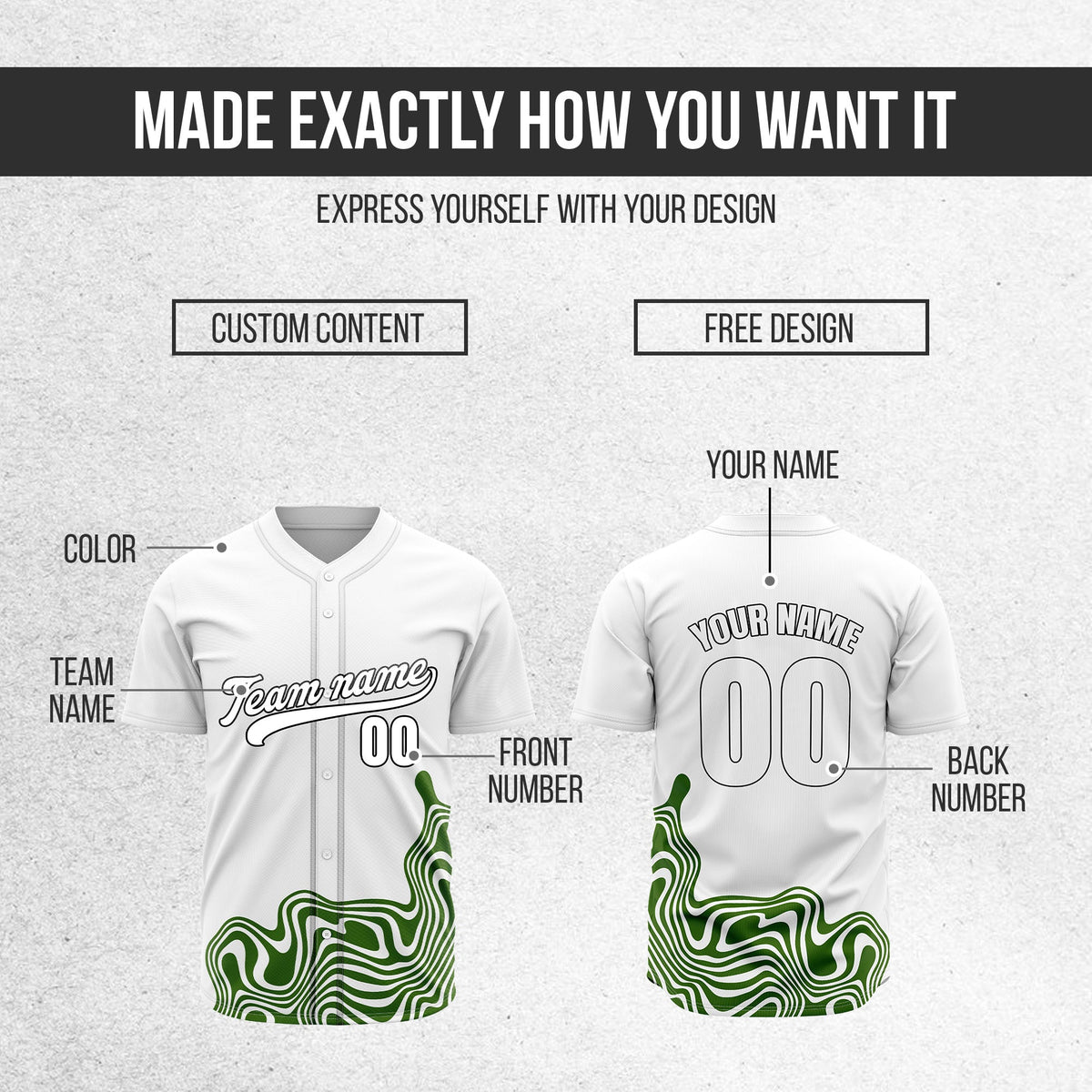Custom White Baseball Wave Sports Jersey Personalized Uniform with Name & Number