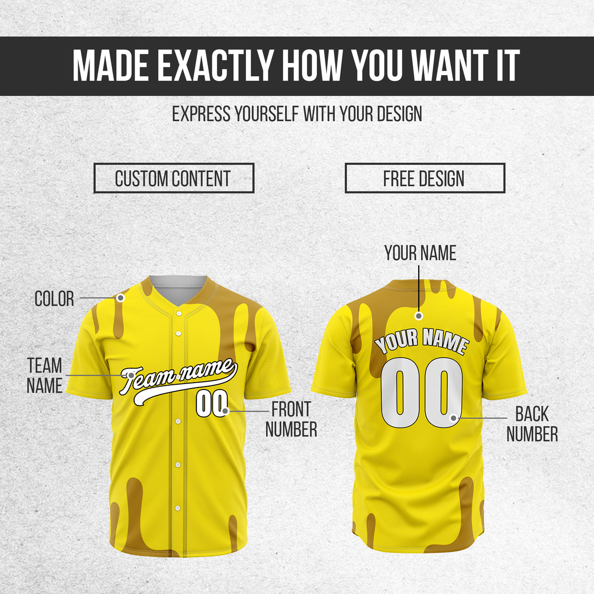 Custom Ink Dripline Yellow Sports Jersey Personalized Uniform with Name & Number