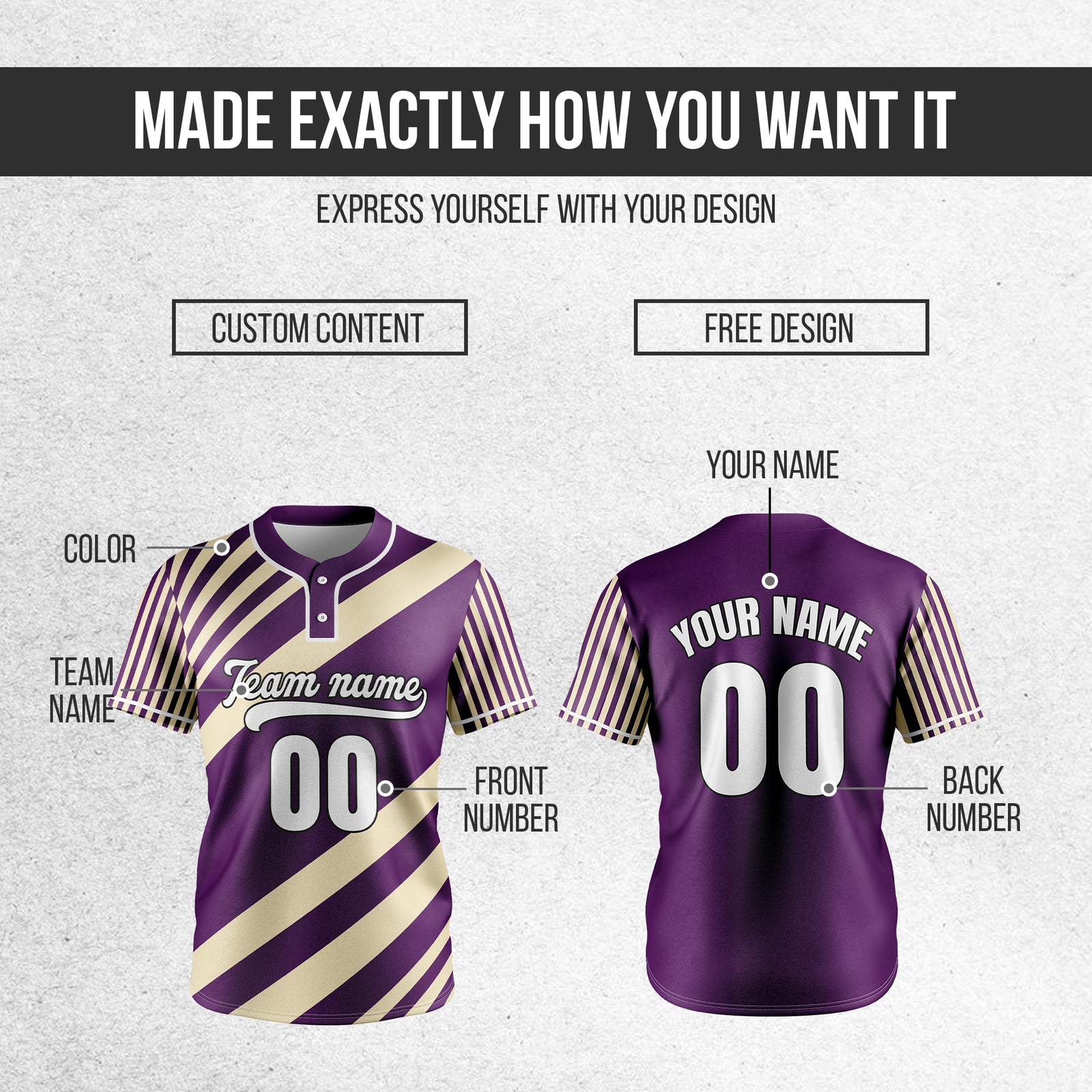 Custom Vibe Split Purple Baseball Sports Jersey Personalized Uniform with Name & Number