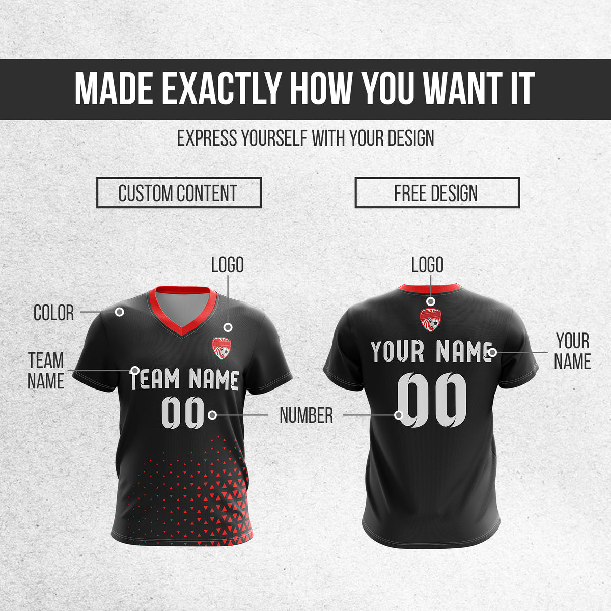 Custom Tri-Edge V-Side Pattern Black Soccer sport Tops Jersey