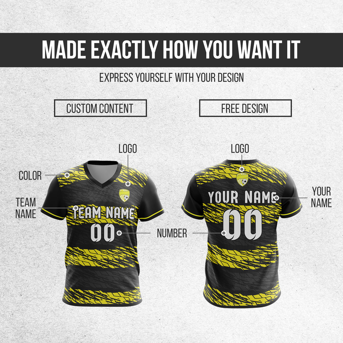 Custom Flare Strike V-Full Pattern Black Soccer sport Tops Jersey