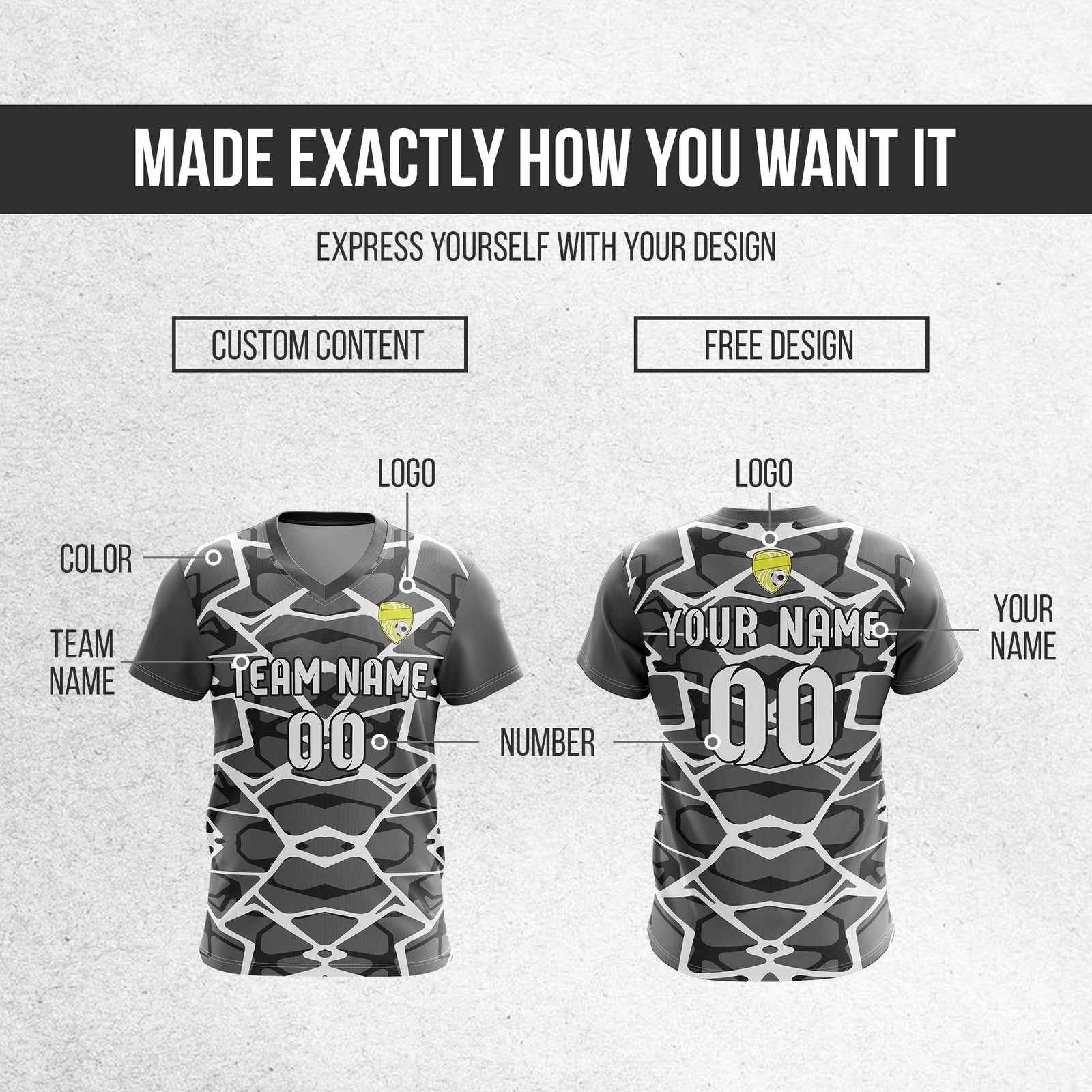 Custom Wild Pulse V-Full Pattern Dark Grey Soccer sport Tops Jersey