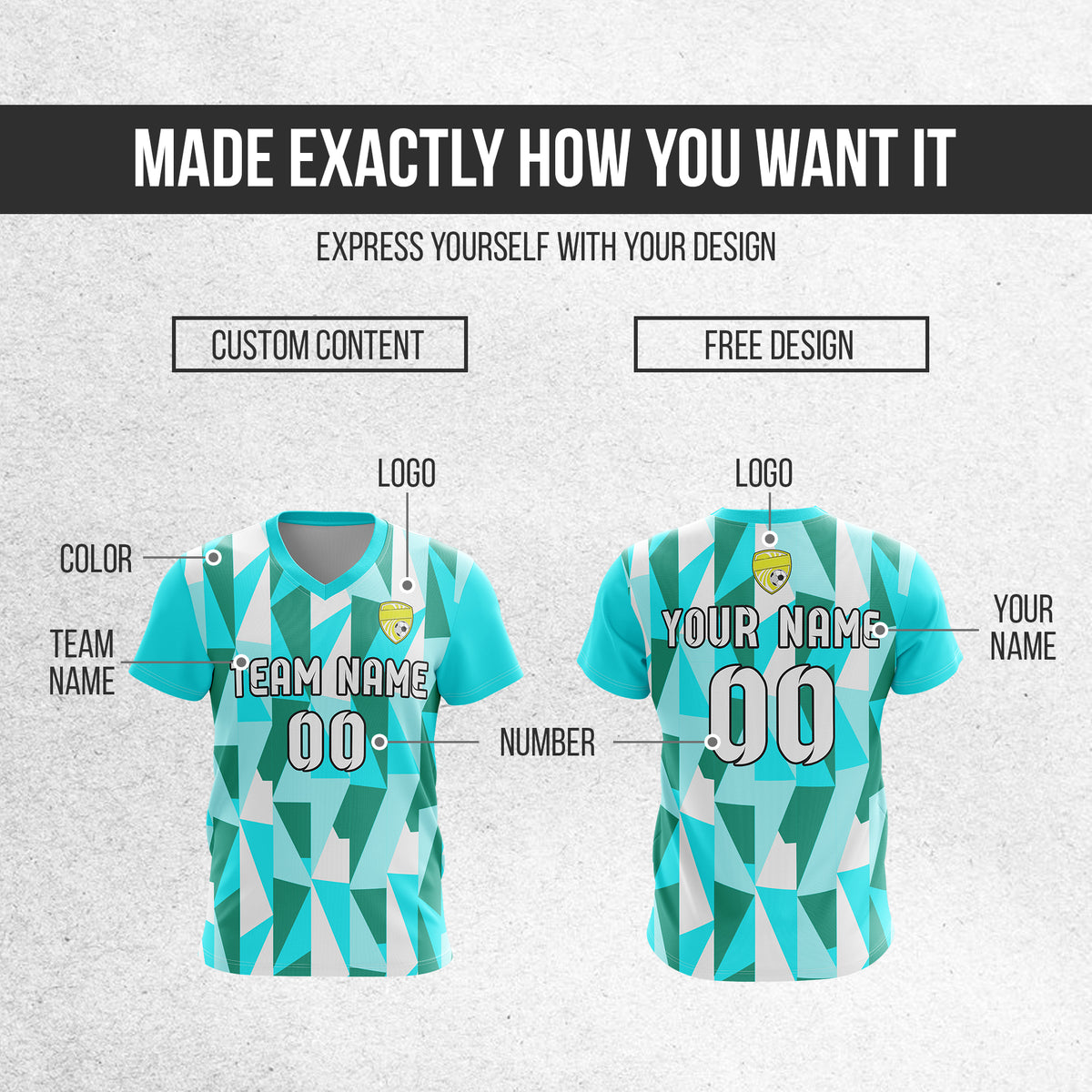 Custom Crystal V-Full Pattern Aqua  Soccer sport Tops Jersey