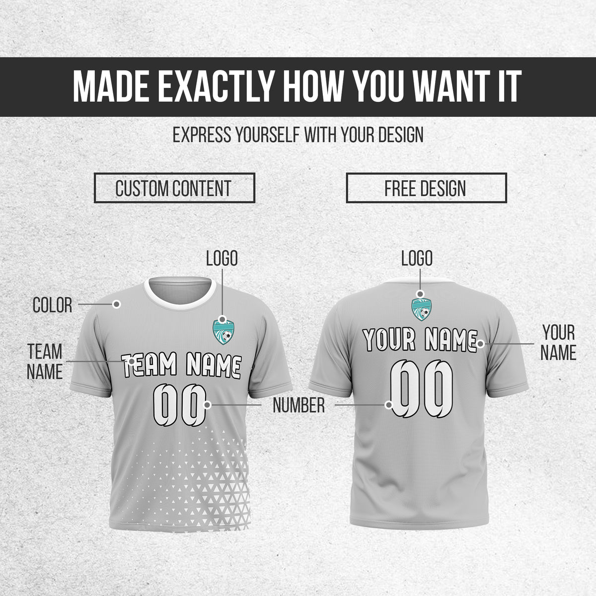 Custom Tri-Edge R Side Pattern Soccer Grey Sport Tops Jersey