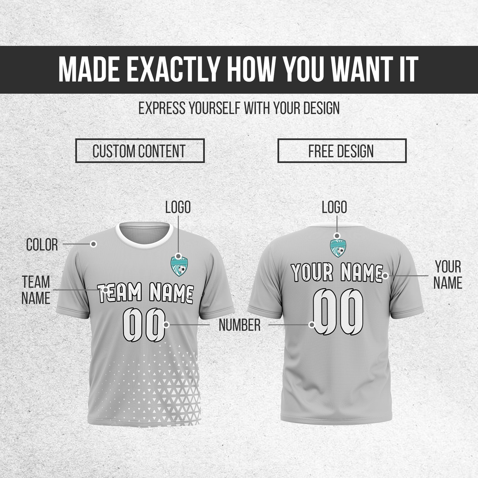 Custom Tri-Edge R Side Pattern Soccer Grey Sport Tops Jersey