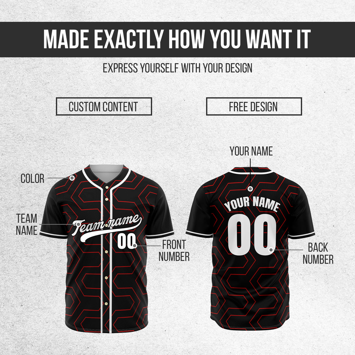 Custom Rhombus Rush Black Baseball Sports Jersey Personalized Uniform with Name & Number